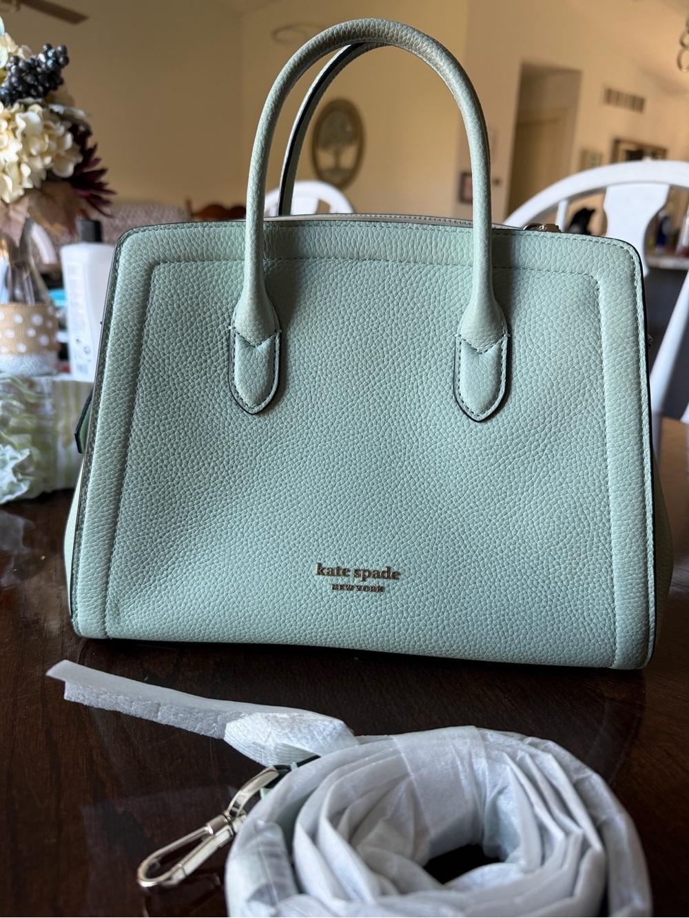 kate spade mint green pebbled leather dome satchel